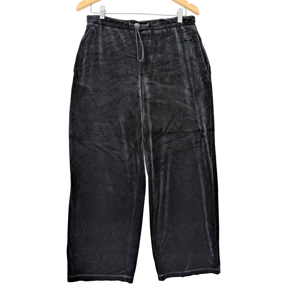 Talbots Velour Wide Leg Pants Womens Petite M‎ Black Elastic Waist Casual Comfy